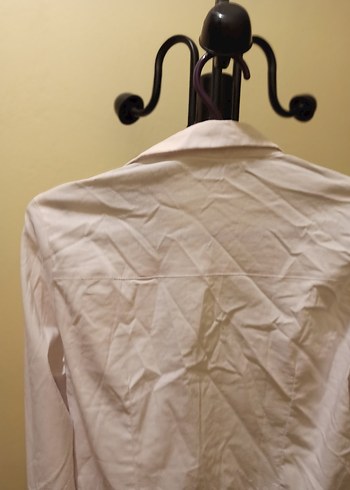 Düğmeli Beyaz Pamuklu Uzun Kollu Gömlek - Görsel 5