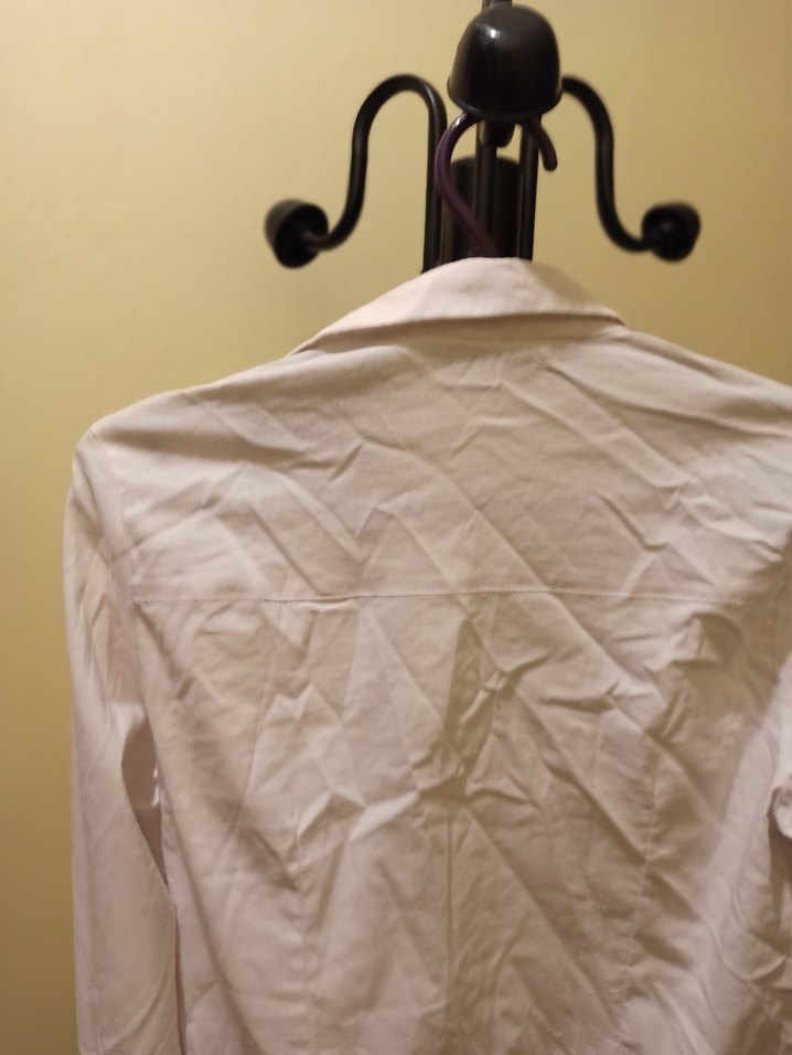 Düğmeli Beyaz Pamuklu Uzun Kollu Gömlek - Görsel 5