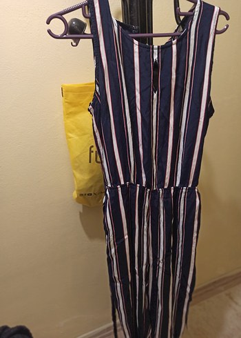 Kadın Çok Renkli Çizgili Uzun Tulum - Görsel 2