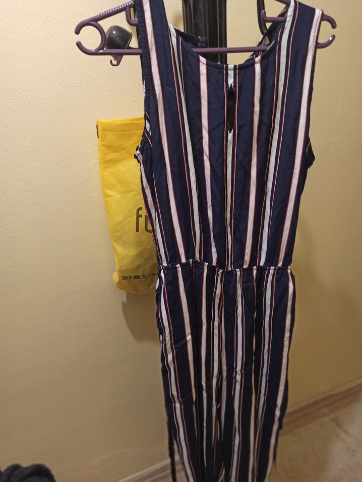 Kadın Çok Renkli Çizgili Uzun Tulum - Görsel 2