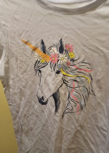 Bohem Gri Kız Tişörtü Unicorn Baskılı - Görsel 2