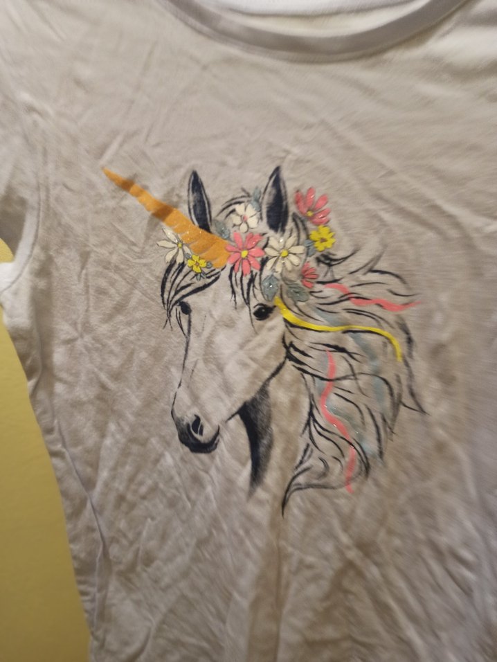 Bohem Gri Kız Tişörtü Unicorn Baskılı - Görsel 2