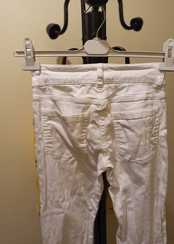 Beyaz Kadın Bel Bantlı Pamuk Pantolon - Görsel 3