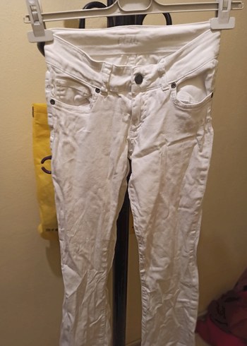 Beyaz Kadın Bel Bantlı Pamuk Pantolon - Görsel 2