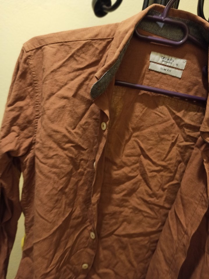 Düğmeli  Keten Erkek Gömlek - Görsel 4