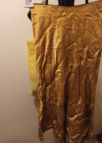 Kadın Parlak Gold Midi Drapeli Etek - Görsel 2