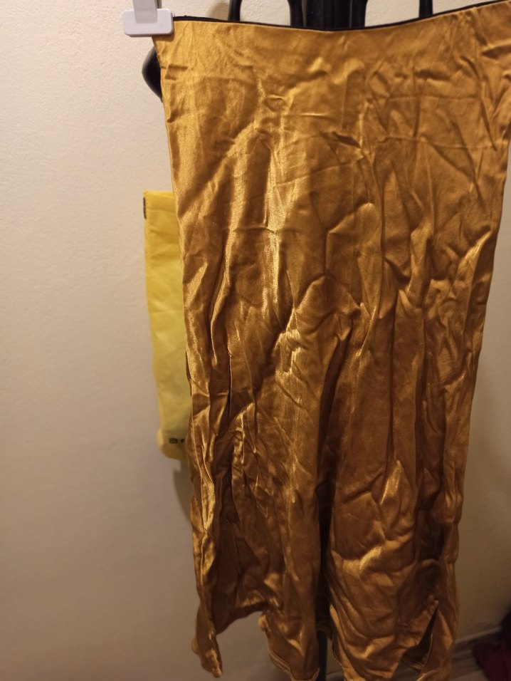 Kadın Parlak Gold Midi Drapeli Etek - Görsel 2