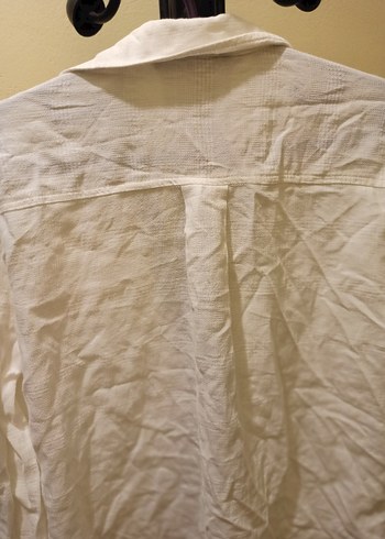 Düğmeli Beyaz Keten Kadın Gömlek - Görsel 4