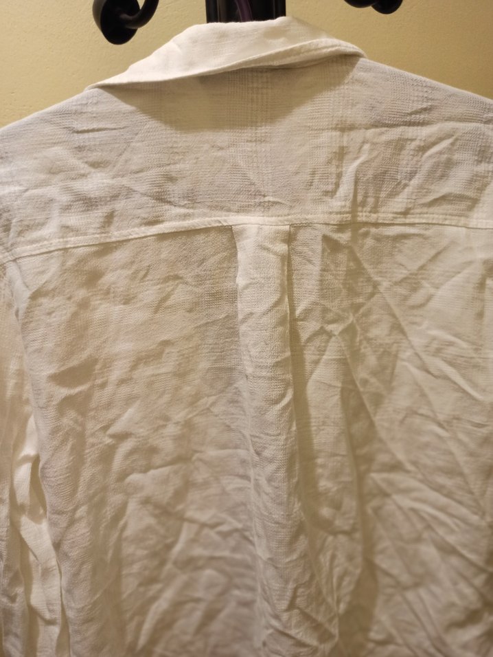 Düğmeli Beyaz Keten Kadın Gömlek - Görsel 4