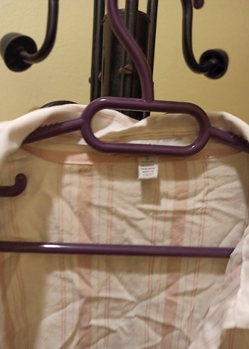 pudra pembe beyaz Kadın Keten Gömlek - Görsel 3