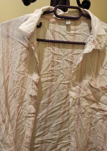 pudra pembe beyaz Kadın Keten Gömlek - Görsel 2