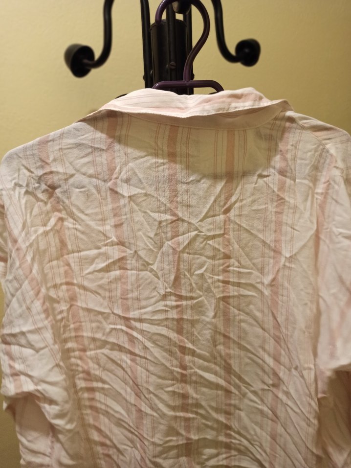 pudra pembe beyaz Kadın Keten Gömlek - Görsel 4