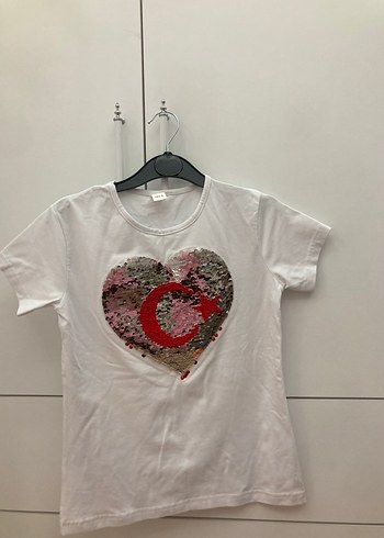 Kısa Kollu kız Çocuk Payetli Tişört 9 10 yaş - Görsel 2