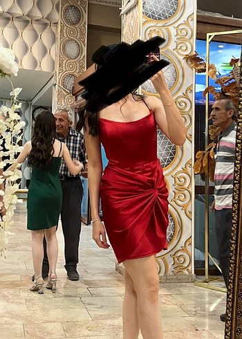 Kei kei Kırmızı Drapeli Straplez Mini Kokteyl Elbise - Görsel 2