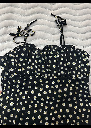 Askılı Siyah Çiçekli Midi Elbise - Görsel 2