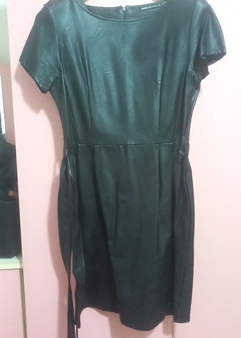 Siyah deri Kemerli Midi Kadın Elbise - Görsel 2