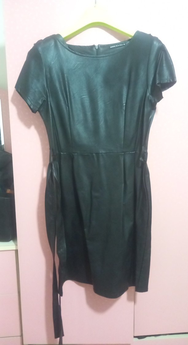 Siyah deri Kemerli Midi Kadın Elbise - Görsel 2