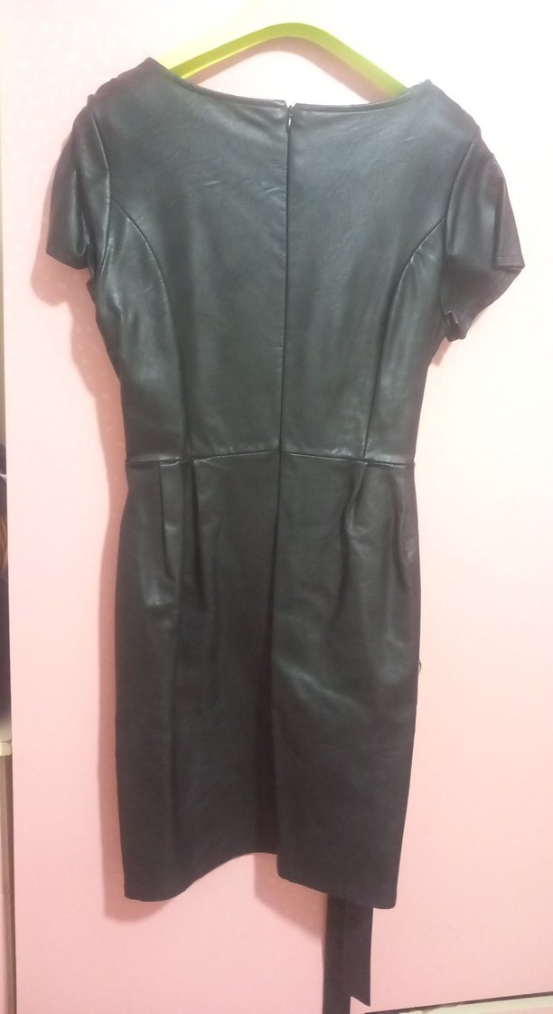 Siyah deri Kemerli Midi Kadın Elbise - Görsel 4