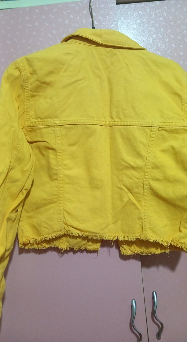 Sarı Midi Boy Düğmeli Kadın Kot Ceket - Görsel 2