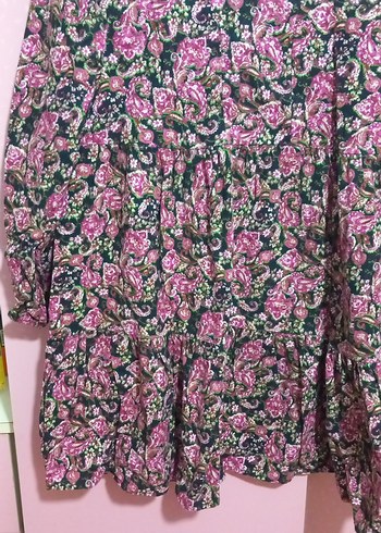 Pembe Çiçek Desenli V Yaka Mini Tunik - Görsel 2