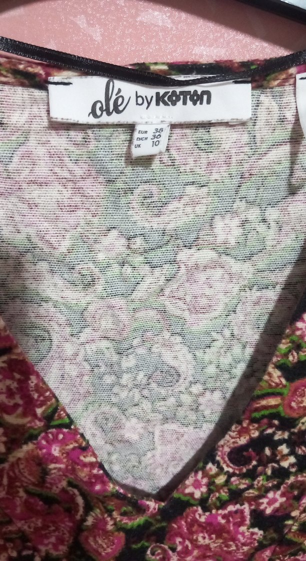 Pembe Çiçek Desenli V Yaka Mini Tunik - Görsel 3