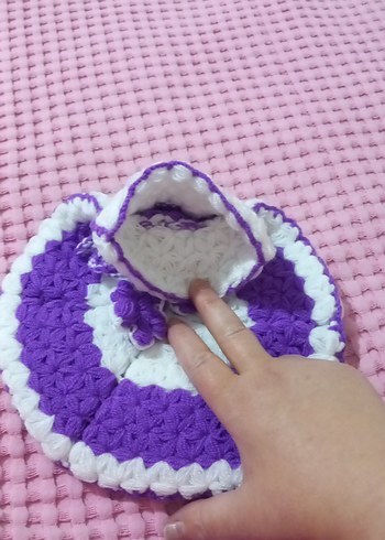 Mor Beyaz Örgü lif Kese - Görsel 2