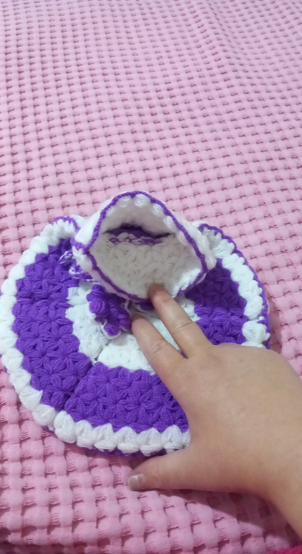 Mor Beyaz Örgü lif Kese - Görsel 2
