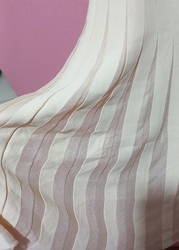 Bej Piliseli Askılı Uzun Elbise astarsiz - Görsel 2