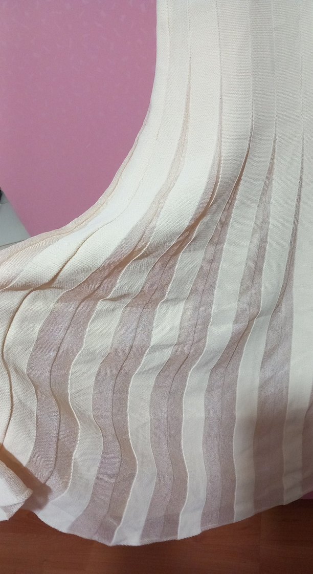 Bej Piliseli Askılı Uzun Elbise astarsiz - Görsel 2