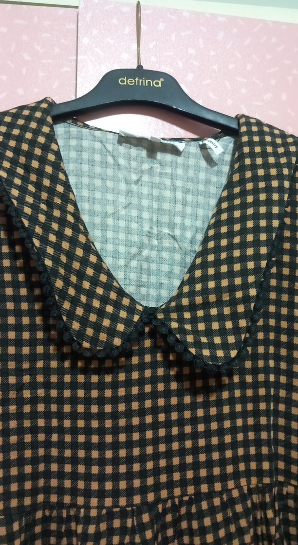 siyah Kareli Uzun Kollu elbise - Görsel 2