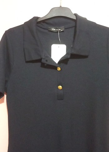 Düğmeli lacivert Uzun Kadın Elbise - Görsel 2