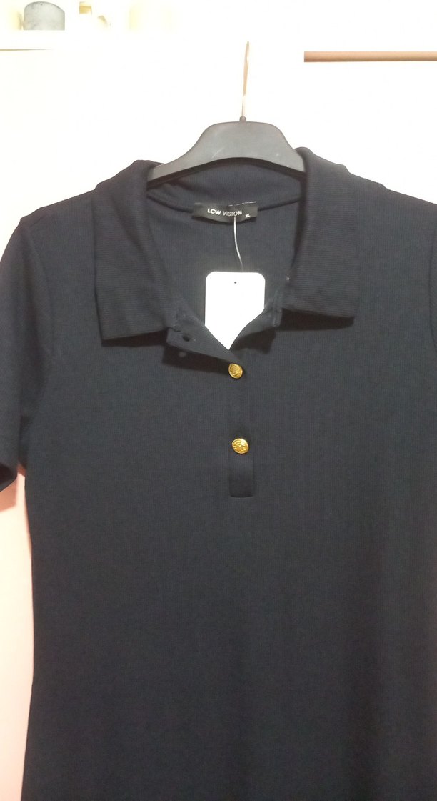 Düğmeli lacivert Uzun Kadın Elbise - Görsel 2