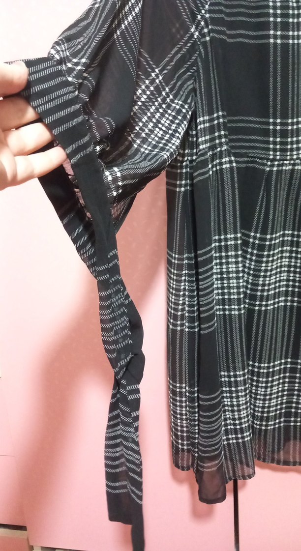 Gri Siyah Ekose Hamile elbise şifon - Görsel 2