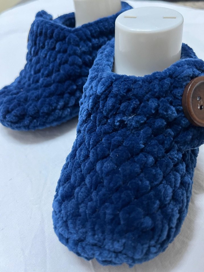 Mavi Örgü Erkek Bebek Patik - Görsel 3