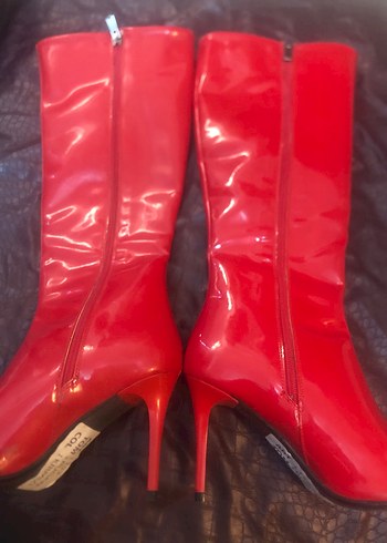 Parlak Kırmızı Rugan Dizüstü Stiletto Çizme - Görsel 2