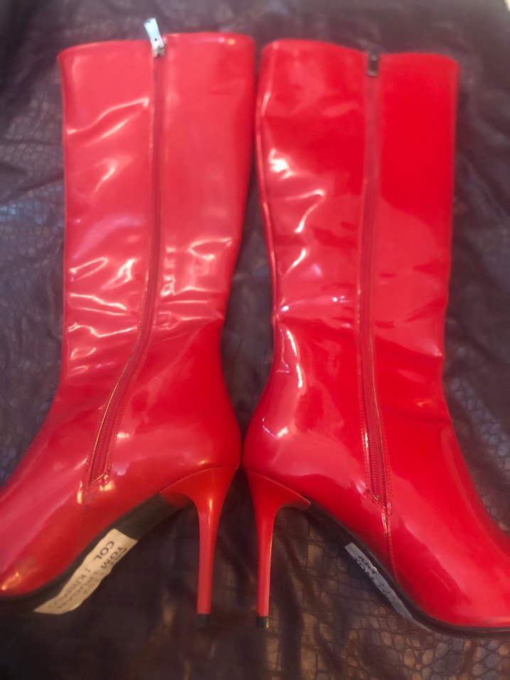Parlak Kırmızı Rugan Dizüstü Stiletto Çizme - Görsel 2