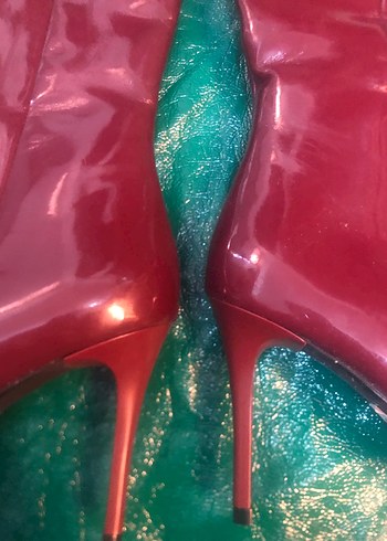 Parlak bordo Dizüstü Stiletto Çizme - Görsel 2