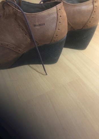 Kahverengi Deri Dolgu Topuk Kadın Ayakkabı - Görsel 4