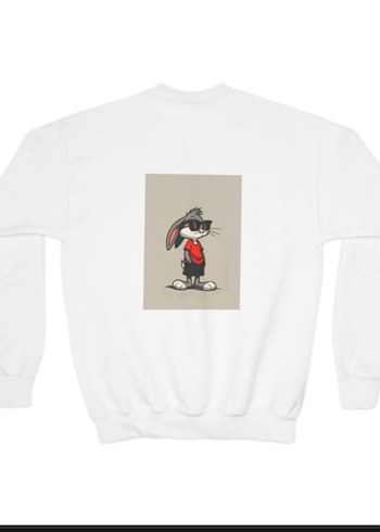 Kadın Beyaz Bisiklet Yaka Sweatshirt - Görsel 3