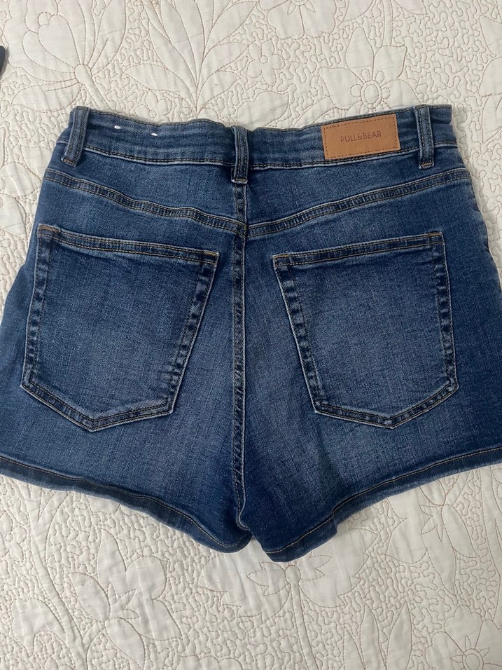 Düğmeli Koyu Mavi Kadın Mini Denim Şort - Görsel 2