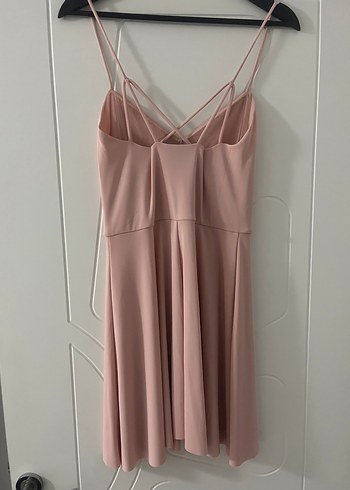 Pudra Renkli V Yaka İnce Askılı Midi Elbise - Görsel 2