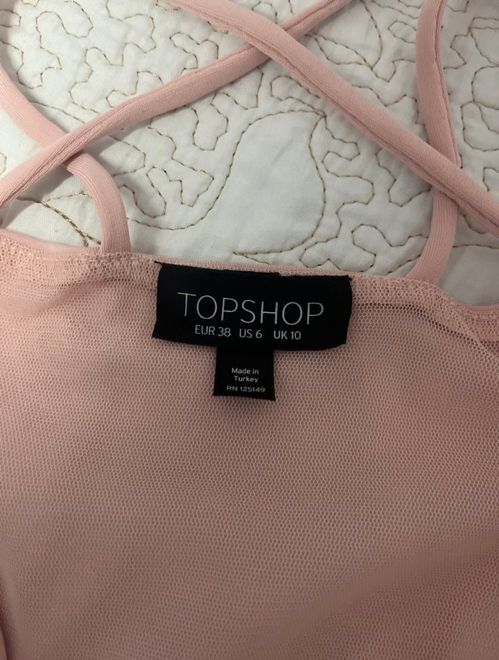 Pudra Renkli V Yaka İnce Askılı Midi Elbise - Görsel 3