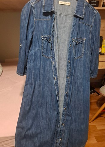 Düğmeli Uzun Denim Kadın Ceket elbise - Görsel 2