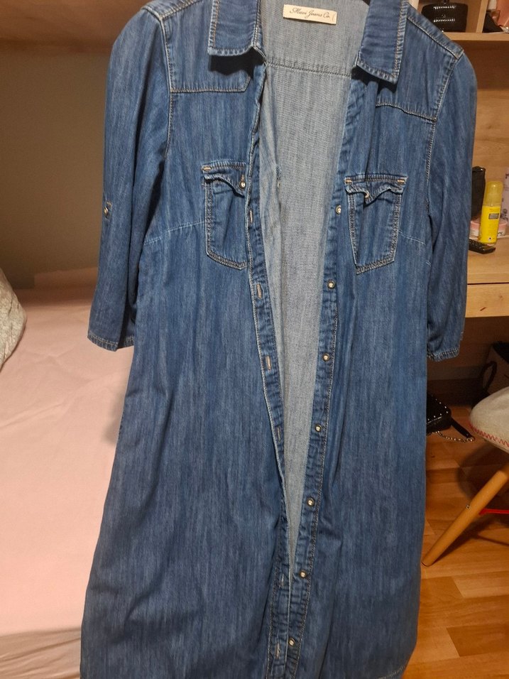 Düğmeli Uzun Denim Kadın Ceket elbise - Görsel 2