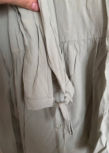 Düğmeli V Yakalı Uzun Keten Tunik - Görsel 3