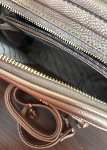 Gri Deri Yılan Desenli Fermuarlı Kadın Çanta - Görsel 5