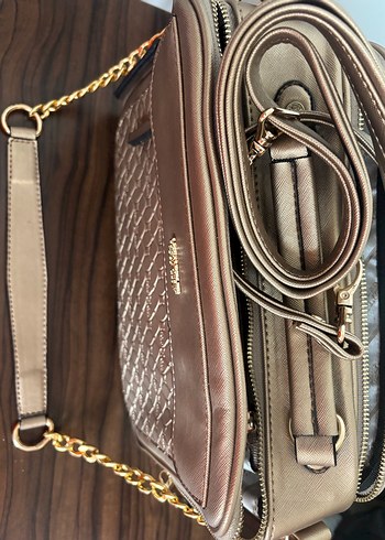 Gri Deri Yılan Desenli Fermuarlı Kadın Çanta - Görsel 6