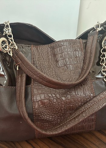 Kahverengi Deri Zincir Detaylı Çanta - Görsel 6