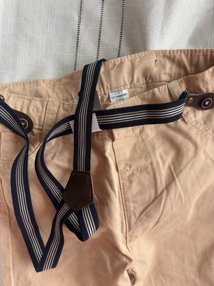 Bej Kemerli Erkek Çocuk Keten Pantolon - Görsel 2