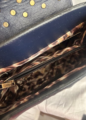 Kemerli lacivert Deri Kadın Çantası - Görsel 6